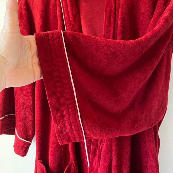 Vintage gentleman's red robe lounge velour pockets Sears The Men's Store size O - Picture 7 of 8